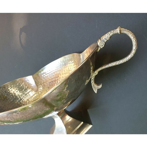 Aluminum Bowl Hammered Pedestal Serpent Handles Buffet Serving Platter - Picture 7 of 12